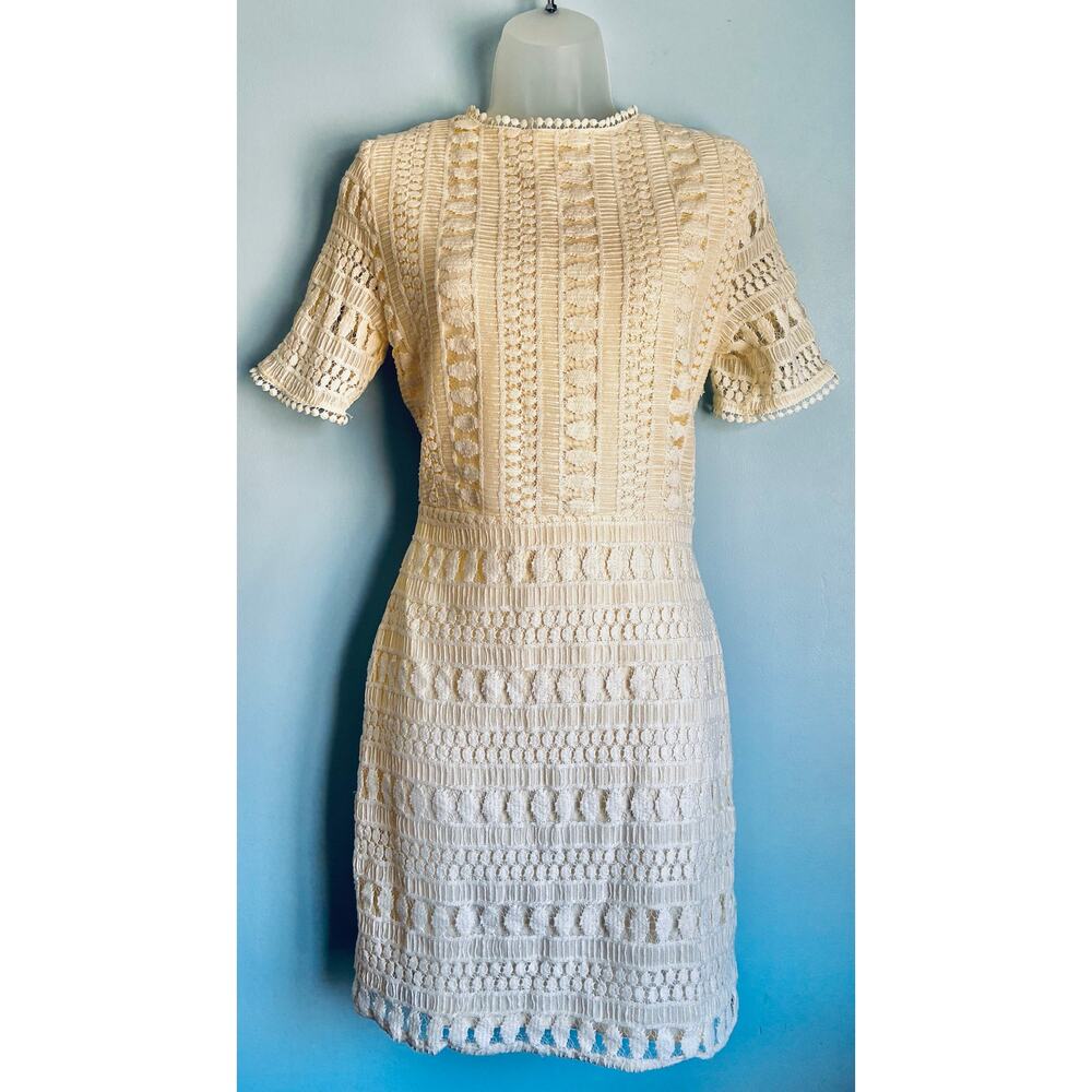 H&M Cream Lace Dress Short Sleeve Crochet Lace Lined Boho Cottagecore